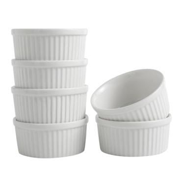 Imagem de Feenmai Ramekins Ramekins 170 g Conjunto de 6 tigelas pequenas para assar ramekins creme brulee tigelas seguras para forno tigelas de molho de pudim copos de creme de cozinha para assar 8,8 x 5 cm