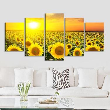 Imagem de Quadros Decorativos Para Sala 5 Peças Girassol Amarelos Flor