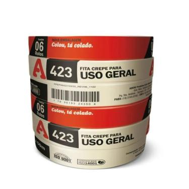 Imagem de Fita Crepe Uso Geral Adere 423 18mmx50m Pcte Com 6 Unidades CREME/BRAN