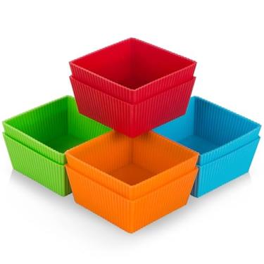 Imagem de Forro de silicone para assar cupcakes de silicone Webake com forro de abafador de silicone reutilizável antiaderente, Green, Orange, Blue and Red, Square Cupcake