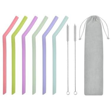 Imagem de DS. DISTINCTIVE STYLE Pacote com 6 canudos de silicone reutilizáveis flexíveis dobráveis para viagens com escovas de limpeza