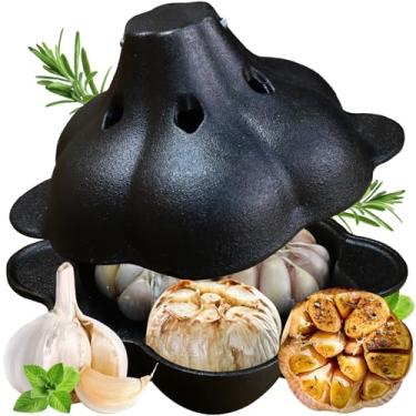Imagem de AOKDEER Assadeira de alho, forno holandês de ferro fundido pré-temperado, cocotte grande, panela de batata assada, ramekin com tampa para acampamento, churrasqueira ou forno ao ar livre, camarão ostra panela de ferro fundido