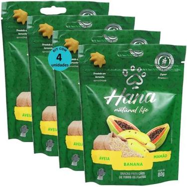 Imagem de Hana natural life aveia banana mamão 80g snacks para cães adultos kit 