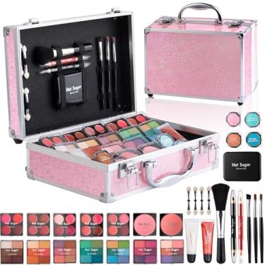Imagem de Hot Sugar Kit de maquiagem para meninas adolescentes – Conjunto completo de cosméticos para iniciantes com sombra, protetor labial, blush, pincel de brilho labial, lápis de olhos e espelho (Pink Love)