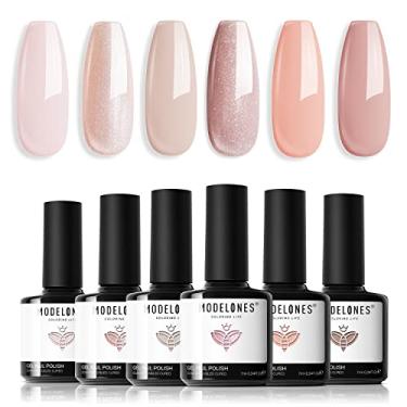Imagem de modelones Conjunto de esmalte de gel, 6 cores, neutro, nude, gel, esmalte, cor de caxemira, rosa, glitter, coleção de banho de espuma, kit iniciante de imersão para todas as estações, sabonetes