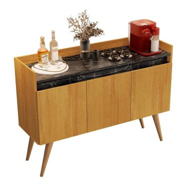 Imagem de Aparador Buffet Gold Marmorizado 3 Portas Pés Madeira Maciça
