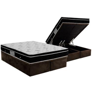 Imagem de Cama Box Baú Queen: Colchão Molas Bonnel Ortobom Nanolastic Physical + Base Crc Suede B...