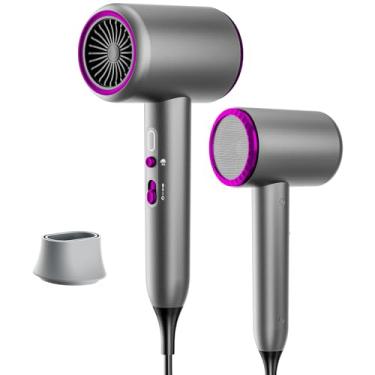Imagem de Secador de cabelo iônico profissional, secador de cabelo de secagem rápida 1875W com concentrador, tecnologia de íons negativos, temperatura constante inteligente, 2 configurações de calor e 3