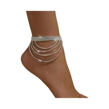 Imagem de Tornozeleira Feminina Moderna Com Múltiplas Fileiras De Strass Para Fe