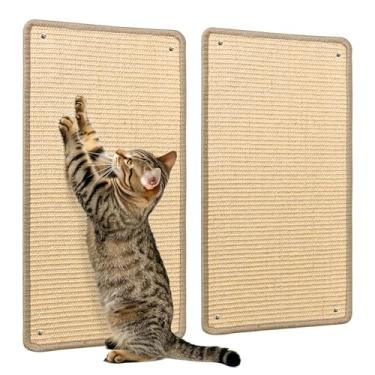 Imagem de ComSaf Tábua de arranhar gatos de parede – Tapete de sisal arranhador vertical para gatos em ambientes internos, almofada de arranhar para gatos montada no chão com parafuso adesivo, 2 peças de