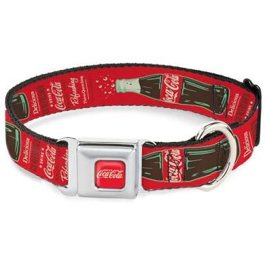 Imagem de Coleira para animais de estimação The Coca-Cola Company, coleira de cachorro, fivela de cinto de segurança de metal, vintage Coca Cola Delicious Go Refreshed e vermelho garrafa, 40,6 a 58 cm de