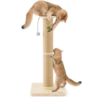Imagem de ZOMISIA Poste arranhador para gatos de 89 cm de altura, haste grande de 12 cm com base de madeira espessa para gatos internos, adultos, topo arranhador de sisal e bolas pendentes, super resistente