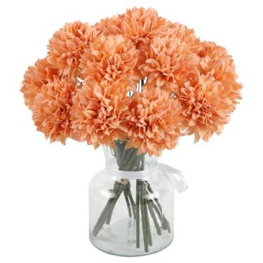 Imagem de INSUNSIX Flores artificiais de crisântemo para mães para decoração de casa (laranja)