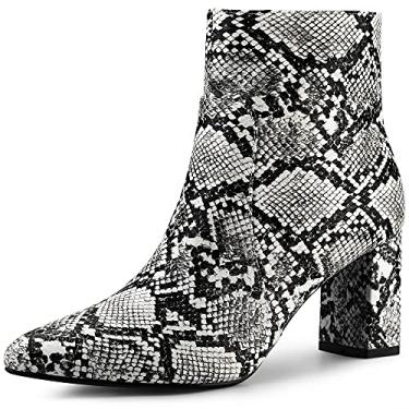 Imagem de Allegra K Botas femininas de pele de cobra, fantasias de Halloween, botas de cano alto grossas, Preto, branco, 8