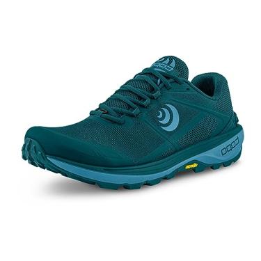 Imagem de Topo Athletic Tênis de corrida feminino Terraventure 4 confortável acolchoado durável 3 mm Drop Trail Tênis esportivo para corrida em trilha, Azul/azul, 40