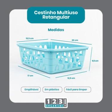 Imagem de Cesto Multiuso Organizador Médio Azul 20x15,5x6,5Cm - 123 Organizei