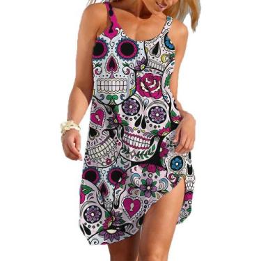 Imagem de Vestido Curto Feminino Estilo Punk Com Estampa De Caveira, Casual, Étn