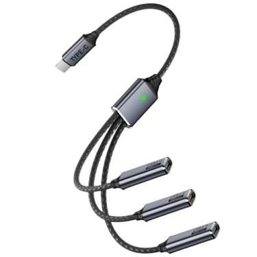 Imagem de Danfetsoy Divisor USB C 1 em 3 saídas, USB C 1 macho para 2 fêmeas duplas Y Splitter cabo de carregamento para tablet, MacBook, iPad, disco rígido tipo C, etc