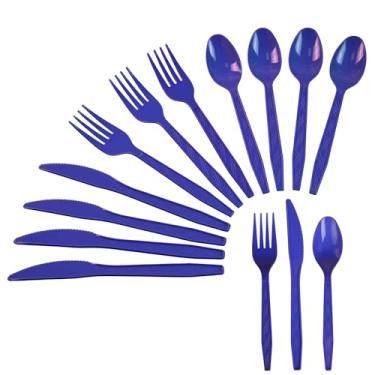 Imagem de Sveikie Conjunto de talheres de plástico resistente descartáveis, incluindo garfos, facas e colheres azuis de festa, 80 peças cada, adequado para festas, casamentos, aniversários, escritórios em casa