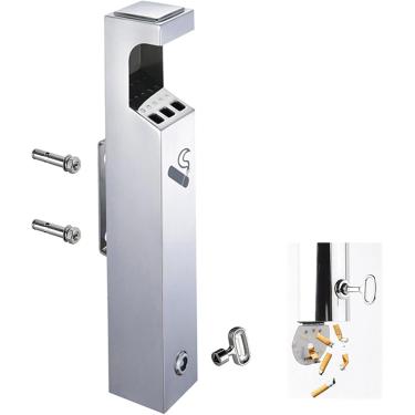 Imagem de Cinzeiro Cigarro Montado Na Parede, Aço Inoxidável Metal Lockable Cigarro Butt Container Para Fora, Cigarro Butt Receptáculo Cinzeiros Pequenos Com Tampa, Wall Mounted Ashtrays for Outside, B