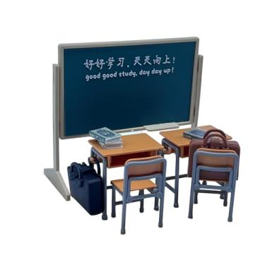 Imagem de harayaa Mesa de quadro negro em miniatura e modelo de cadeira para crianças, brinquedo de faz de conta, escala 1:12, acessório de simulação, decoração, móveis