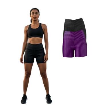 Imagem de Kit Com 2 Short Legging 3D Academia Fitness Feminino - Roger, Roxo, P,