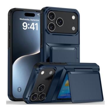 Imagem de HAOMRIYL Capa para iPhone 17 Pro Max/17 Pro/17 Air/17, porta-cartões oculto, capa fina à prova de choque, para PC, azul, 17 Air