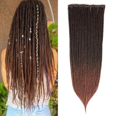 Imagem de Kyriena 6 peças de extensões de dreadlock ombré avermelhado com clipe, 24 polegadas de espessura 0,6 cm de largura clipe sintético em extensões dreads feitas à mão dreads de extremidade única estilo
