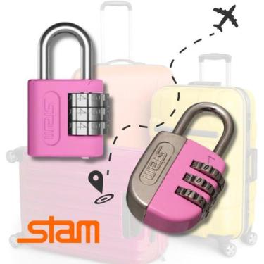 Imagem de Cadeado segurança Stam original com Segredo 25mm Rosa