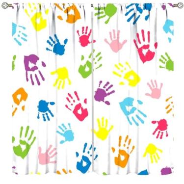 Imagem de Cortinas infantis para meninos e meninas, estampa de mãos coloridas, tratamentos de janela para berçário, quarto de bebê, sala de jogos, sala de estar, cortinas de janela de dia das crianças