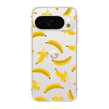 Imagem de Peachy Life Capa compatível com Google Pixel 10 Pro XL, estampa divertida de banana com estampa de frutas tropicais fofas, design de desenho animado, capa protetora transparente de TPU macio de 6,8