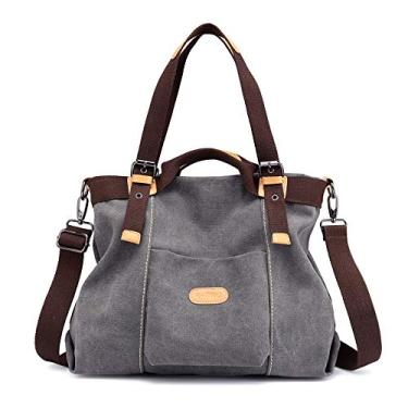 Imagem de Bolsa feminina Hobo de lona casual vintage bolsa de ombro bolsa bolsa de compras transversal bolsa de compras, Cinza, 11.4''(H)* 14.96''(L)* 4.72''(W)