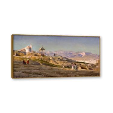 Imagem de NHLDZYH Moldura externa de teca. Famosas pinturas a óleo, (sem título 14) por Peder Mork Monsted, reprodução impressa em tela, arte de cenário para decoração de sala de estar. 70 x 140 cm - 27,6 x