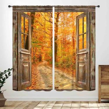 Imagem de Cortinas de floresta de outono, quinta, colheita de outono, ação de graças, rústico, natureza, paisagem, janela, tratamentos para quarto, sala de estar, banheiro, 2 painéis, 106 x 150 cm