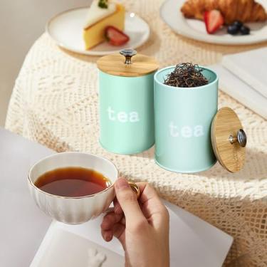 Imagem de Conjunto de 3 potes de ferro para cozinha, potes herméticos de armazenamento de alimentos com tampas de bambu para cozinha doméstica, despensa, chá, açúcar, sal, café, farinha, ervas, grãos (verde)