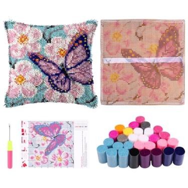 Imagem de Kit de travesseiro de gancho, capa de tapete de fronha de crochê faça você mesmo, almofada de bordado, fio de crochê, trava de gancho prática, kit faça você mesmo para decoração de sofá doméstico