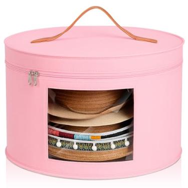 Imagem de Chunful Bolsa organizadora de chapéu para mulheres com aba larga, cowboy e bolsa organizadora dobrável com tampa (rosa, altura 26 cm)