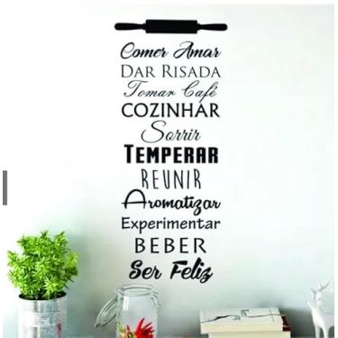 Imagem de Adesivo De Parede Decorativo Frase Cozinha Comer Amar