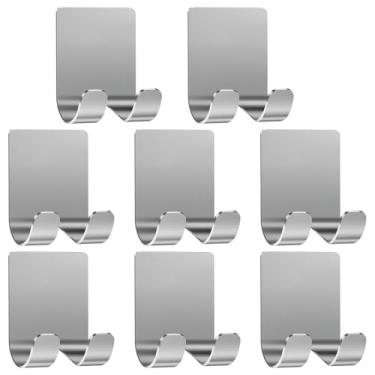 Imagem de 8 peças de suporte de barbeador, gancho de barbear de aço inoxidável, ganchos duplos autoadesivos, gancho impermeável para chuveiro, ganchos de aparador de barba para banheiro e cozinha, inclui bucha