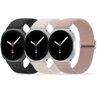 Imagem de 3 pulseiras de nylon compatíveis com Samsung Galaxy Watch 8 de 40 mm e 44 mm/8 Classic de 46 mm, pulseira esportiva macia e elegante para Galaxy Watch 8 Classic de 46 mm/8 40 mm e 44 mm