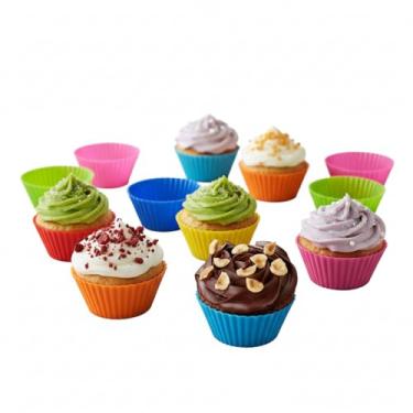 Imagem de Forminhas de Silicone para Cupcake, Coloridas, Reutilizáveis, Antiaderentes, Kit com 12 Unidades, Resistente ao Calor – Ideais para Muffins e Doces