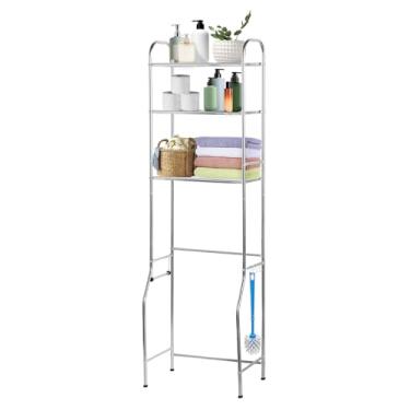 Imagem de Armazenamento sobre o vaso sanitário, prateleira organizadora de banheiro de 3 camadas acima do vaso sanitário com ganchos e suporte de rolo, armário de armazenamento de banheiro com prateleira aberta