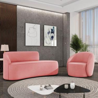 Imagem de Sofá 3 Lugares Orgânico 180cm Morgan e Poltrona Lua Suede Rosê D03 - D