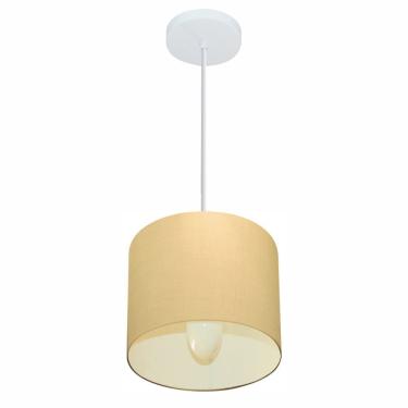 Imagem de Lustre Pendente Cilíndrico Md-4046 Cúpula Em Tecido 18x18cm Algodão Crú - Bivolt