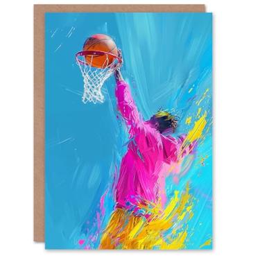 Imagem de Artery8 Cartão de aniversário abstrato brilhante cesta de basquete Slam Dunk For Him Man Male Dad Brother Son Papa Grandad Cartão de felicitações