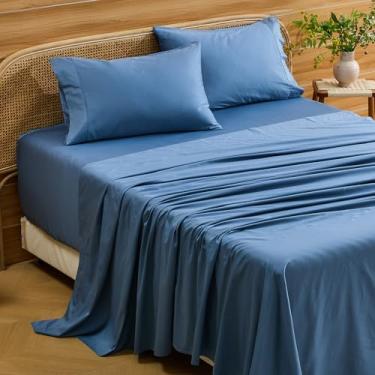 Imagem de Bedlifes Lençóis com bolso profundo de 45 a 61 cm, algodão egípcio tamanho Queen, 1000 fios, 4 peças – serve para colchões extra grossos, refrescantes e respiráveis (azul macio)