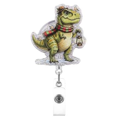 Imagem de Carretel retrátil para crachá de Natal Tyrannosaurus Rex, suporte de crachá de identificação de acrílico engraçado de 59,9 cm com clipe jacaré para enfermeiros, equipe médica, profissionais de