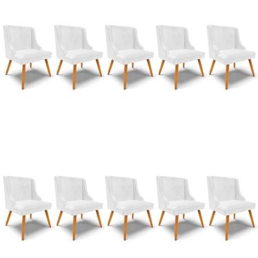 Imagem de Kit 10 Cadeiras Estofadas para Sala de Jantar Pés Palito Lia Sintético Premium Branco - Ibiza