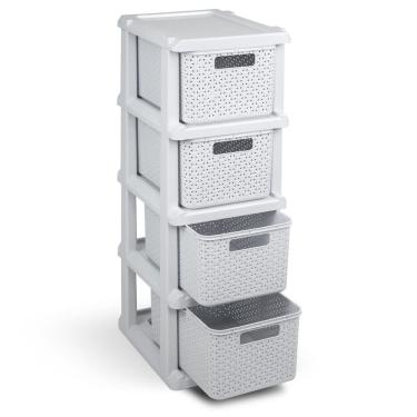 Imagem de Gaveteiro Ratan Organizador Branco 4 Gavetas E Rodinhas