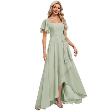 Imagem de Vestido de dama de honra Monvelli Sage Green Chiffon assimétrico